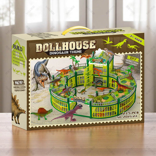 DIY Jurassic Theme Park Building Set for Kids, Creative Dinosaur Arena Toy with Realistic Dinosaurs and Palm Trees, Educational Playset for Ages 3+ to Build and Explore (326PCS, Brown)