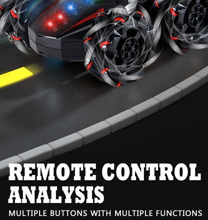 2.4G remote control car, electric stunt car, drifting car, spray function, kids toy car, double-sided stunt car, watch remote control, outdoor RC toy, rechargeable toy car - Red - Size Dual-control