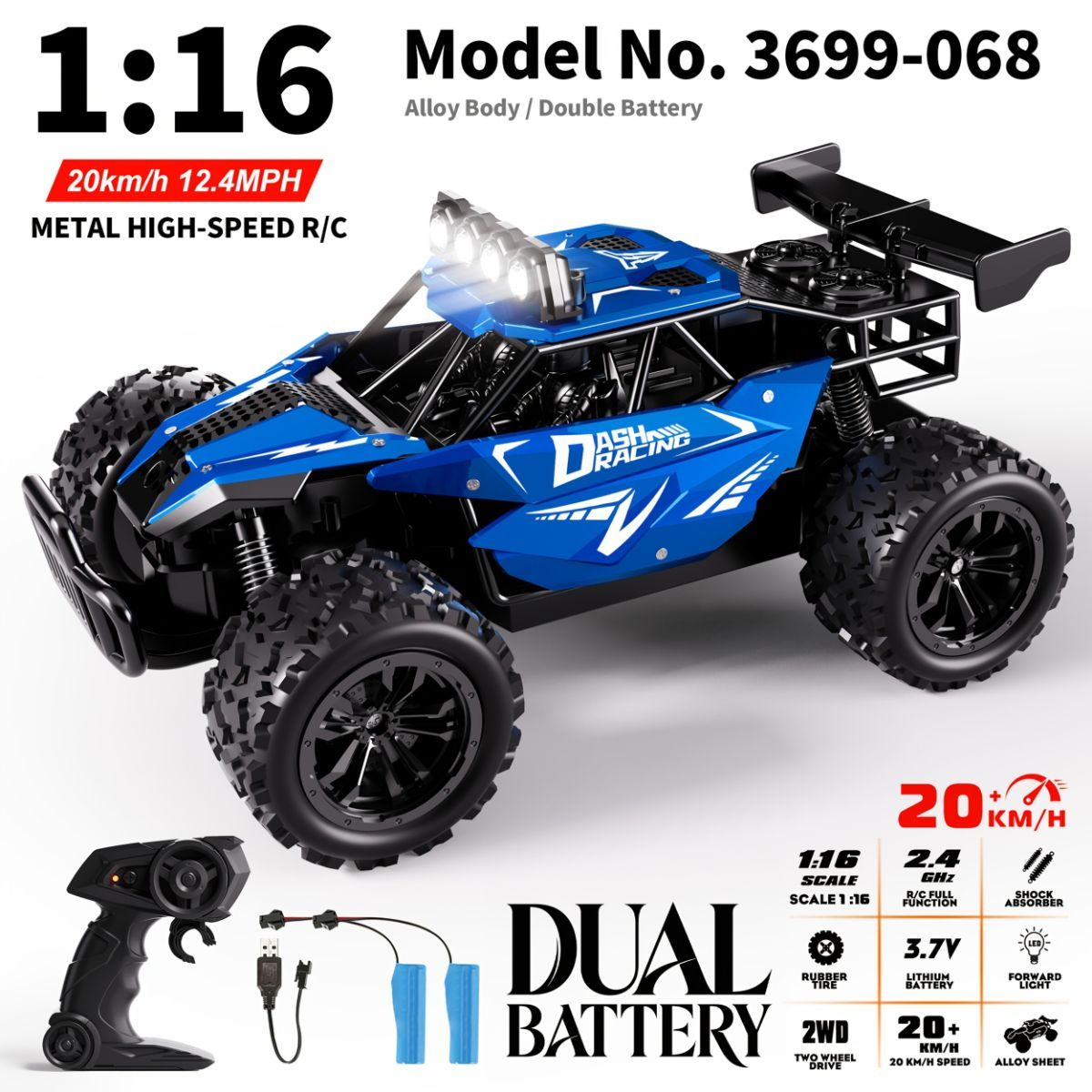 1:16 metal RC car, high-speed drifting, off-road racing car, boys toy car, 2.4GHz remote control, outdoor play toy, drift car, remote control car for kids, Australian toy - Blue - Size variable speed