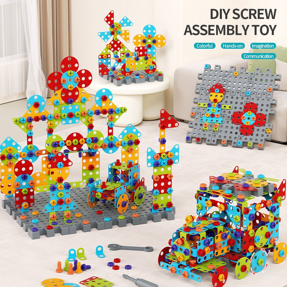 DIY Screw Assembly Building Blocks Set for Kids Ages 3-6 – Creative Educational Toy with Wrench and Screwdriver, Perfect for Parent-Child Interaction and Fine Motor Skills Development (374PCS)