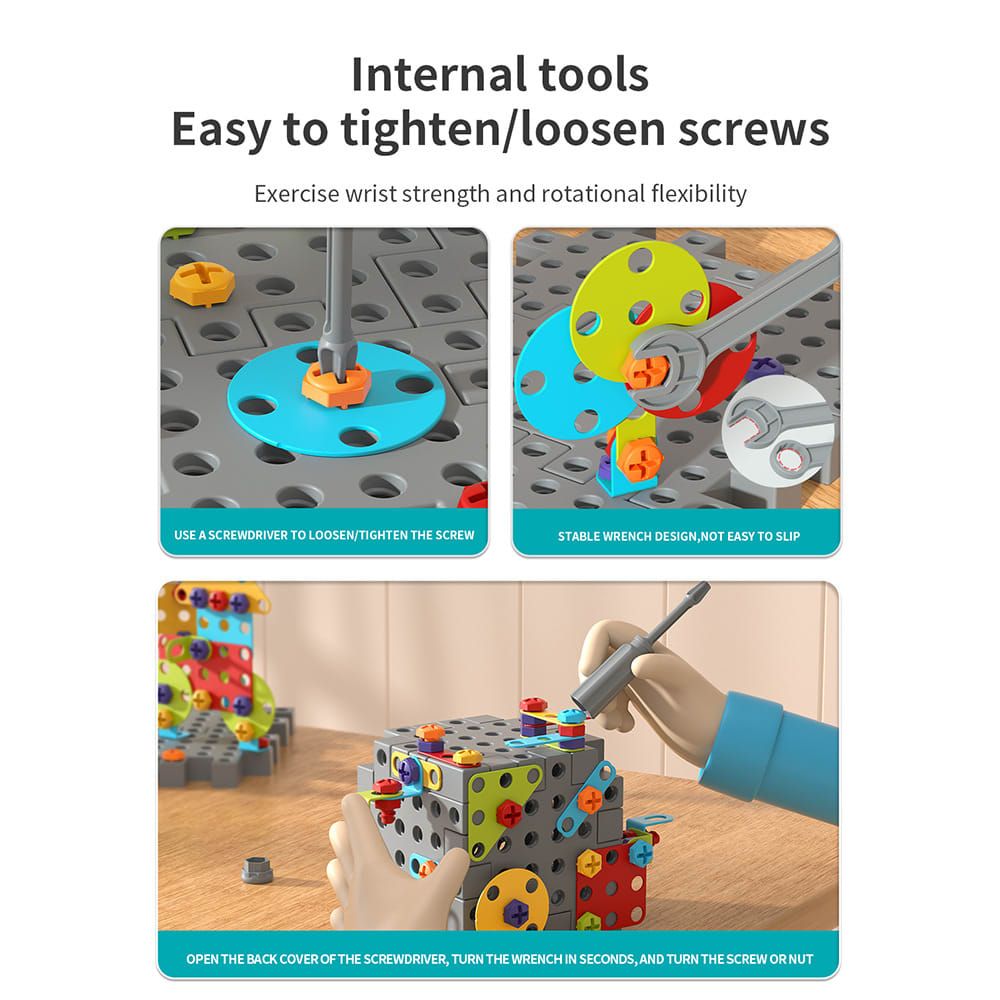 DIY Screw Assembly Building Blocks Set for Kids Ages 3-6 – Creative Educational Toy with Wrench and Screwdriver, Perfect for Parent-Child Interaction and Fine Motor Skills Development (374PCS)