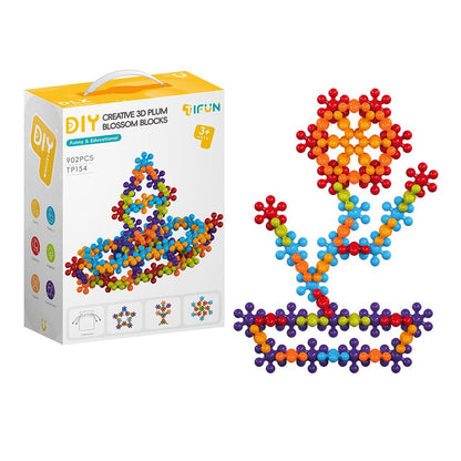 3D Plum Blossom Building Blocks for Kids – DIY Creative Puzzle Toy for Ages 3+ with 112, 302, or 902 Pieces, Safe Plastic, Reusable Storage Bag, and Idea Guide for Endless Fun (902PCS)