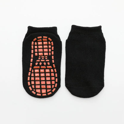 Black 6-Pairs Adult Non-Slip Trampoline Socks - Colorful Anti-Skid Floor Socks with PVC Grip Dots, 35-42EU