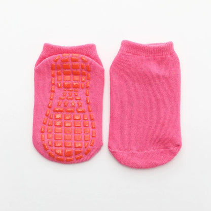 Rose Red 6-Pairs Adult Non-Slip Trampoline Socks - Colorful Anti-Skid Floor Socks with PVC Grip Dots, 35-42EU