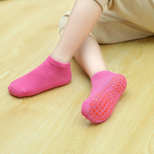 Orange 6-Pairs Adult Non-Slip Trampoline Socks - Colorful Anti-Skid Floor Socks with PVC Grip Dots, 35-42EU