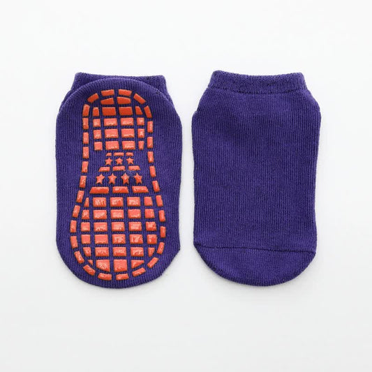 Purple 6-Pairs Adult Non-Slip Trampoline Socks - Colorful Anti-Skid Floor Socks with PVC Grip Dots, 35-42EU