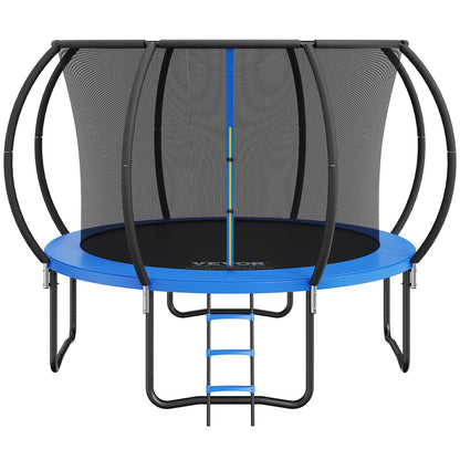 10FT Trampoline, 330 lbs Trampoline with Enclosure Net, Ladder, and Curved Pole, Heavy Duty Trampoline with Jumping Mat and Spring Cover Padding, Outdoor Recreational Trampolines for Kids Adults