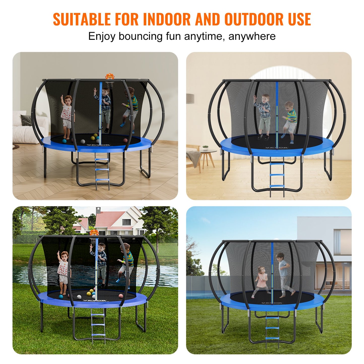 10FT Trampoline, 330 lbs Trampoline with Enclosure Net, Ladder, and Curved Pole, Heavy Duty Trampoline with Jumping Mat and Spring Cover Padding, Outdoor Recreational Trampolines for Kids Adults