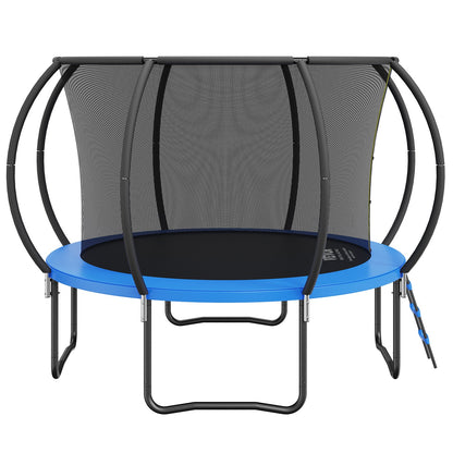 10FT Trampoline, 330 lbs Trampoline with Enclosure Net, Ladder, and Curved Pole, Heavy Duty Trampoline with Jumping Mat and Spring Cover Padding, Outdoor Recreational Trampolines for Kids Adults