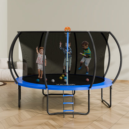 3.66m Trampoline, 181 kg Trampoline with Enclosure Net, Ladder, and Curved Pole, Heavy Duty Trampoline with Jumping Mat and Spring Cover Padding, Outdoor Recreational Trampolines for Kids Adults