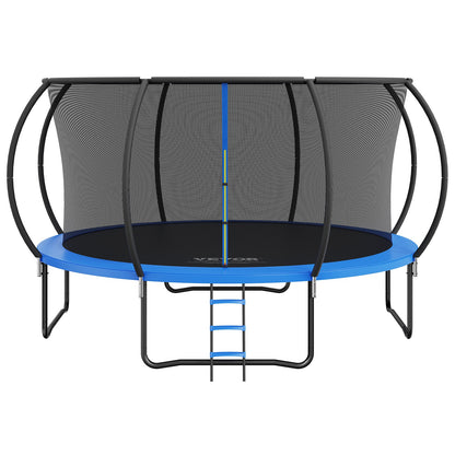 14FT Trampoline, 450 lbs Trampoline with Enclosure Net, Ladder, and Curved Pole, Heavy Duty Trampoline with Jumping Mat and Spring Cover Padding, Outdoor Recreational Trampolines for Kids Adults