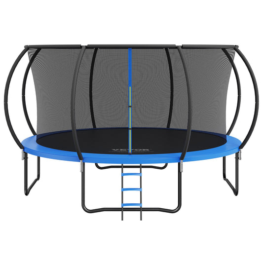 14FT Trampoline, 450 lbs Trampoline with Enclosure Net, Ladder, and Curved Pole, Heavy Duty Trampoline with Jumping Mat and Spring Cover Padding, Outdoor Recreational Trampolines for Kids Adults